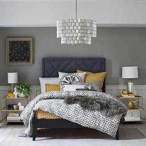 Серый и желтый дизайн спальни