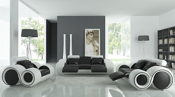 Черно-белая мебель в гостиной